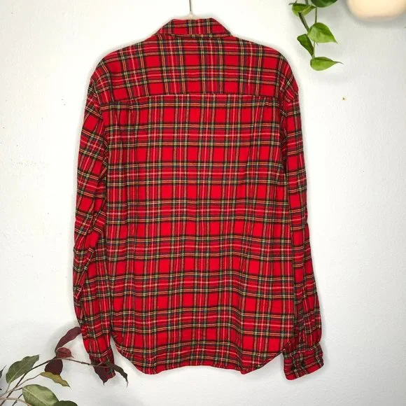 Urban Outfitters Red Cotton Plaid Flannel Button Down Shirt Autumn Fall Fashion - Picture 5 of 9
